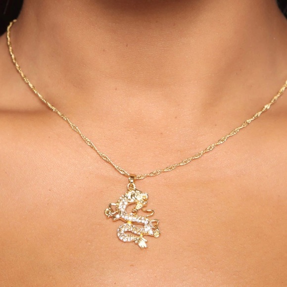 14k gold plated dragon necklace - Picture 2 of 8